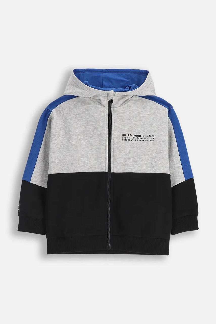 Dětská mikina Coccodrillo šedá barva, s kapucí, vzorovaná, CITY BUILDER BOY KIDS