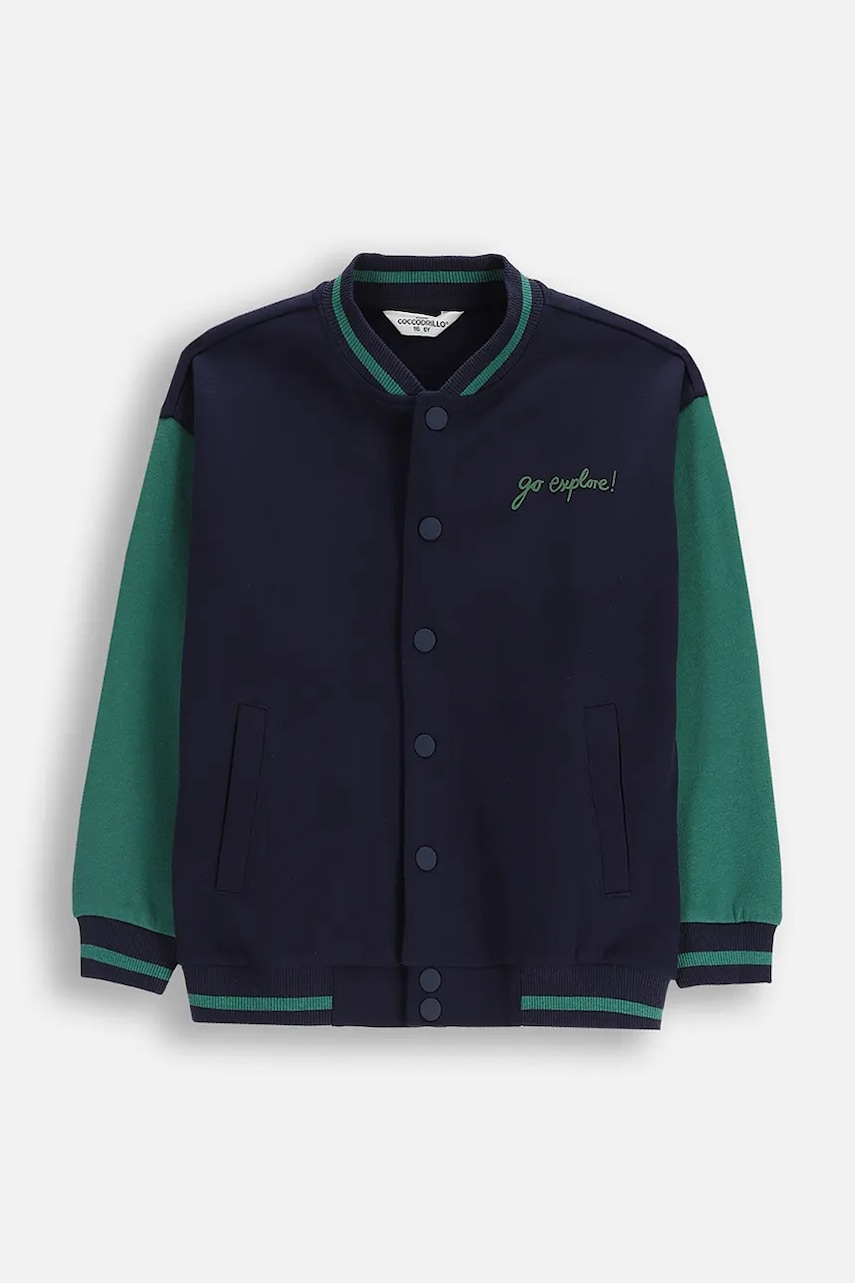 Dětská mikina Coccodrillo tmavomodrá barva, s kapucí, hladká, YETI BOY KIDS