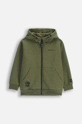 Dětská mikina Coccodrillo zelená barva, s kapucí, s potiskem, SPORTS BOY KIDS