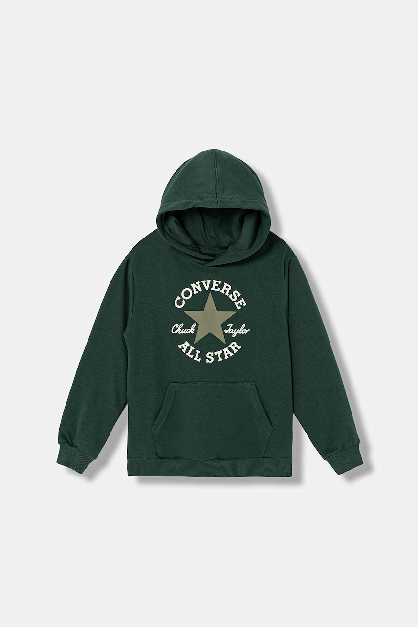 Dětská mikina Converse zelená barva, s kapucí, s potiskem, 9CH002