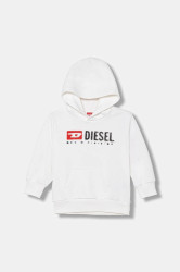 Dětská mikina Diesel SDROPSHOOD OVER SWEAT-SHIRT bílá barva, s kapucí, s potiskem, J02485