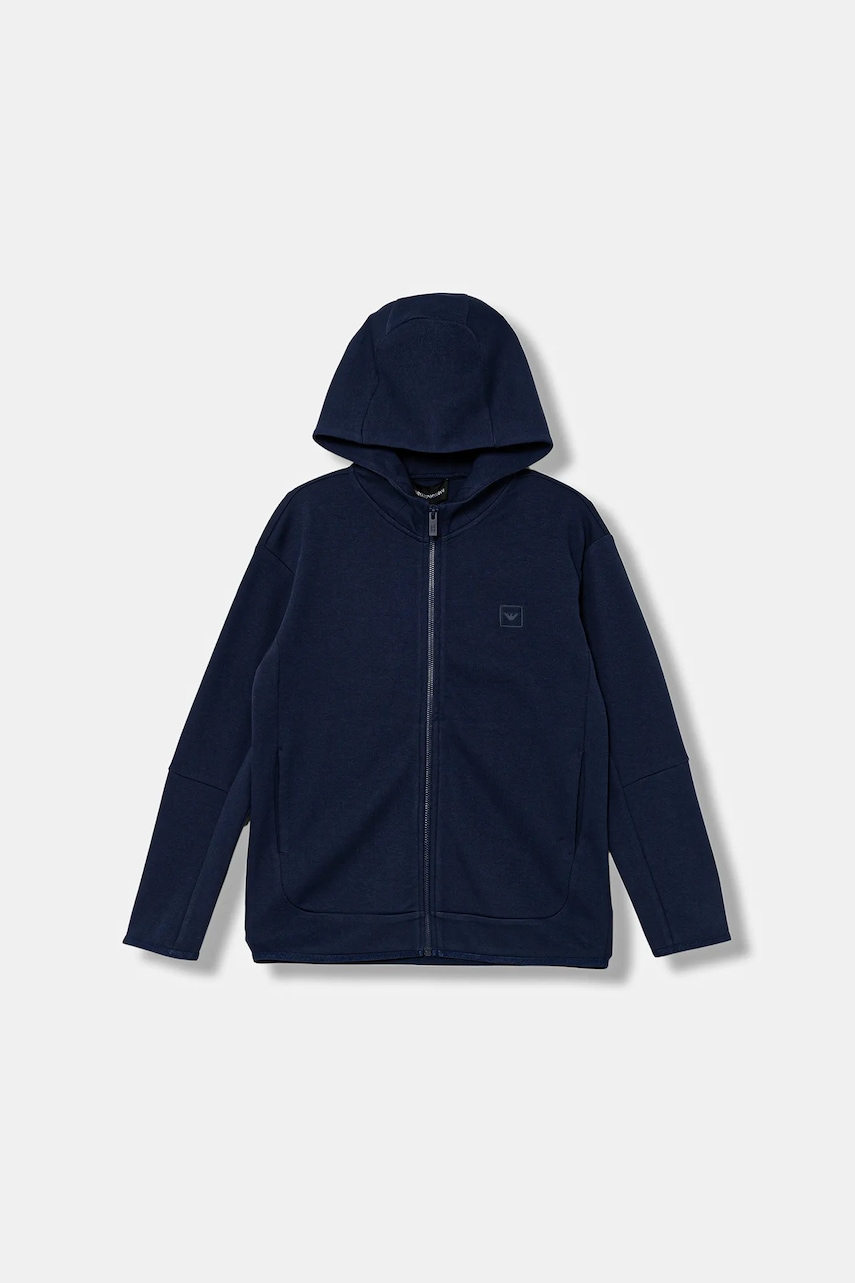 Dětská mikina Emporio Armani tmavomodrá barva, s kapucí, hladká, EB000555 AF16059