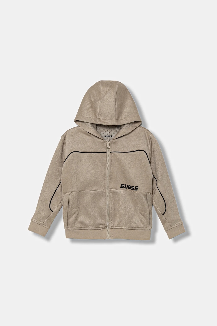 Dětská mikina Guess béžová barva, s kapucí, hladká, L5YQ23 KCJY2