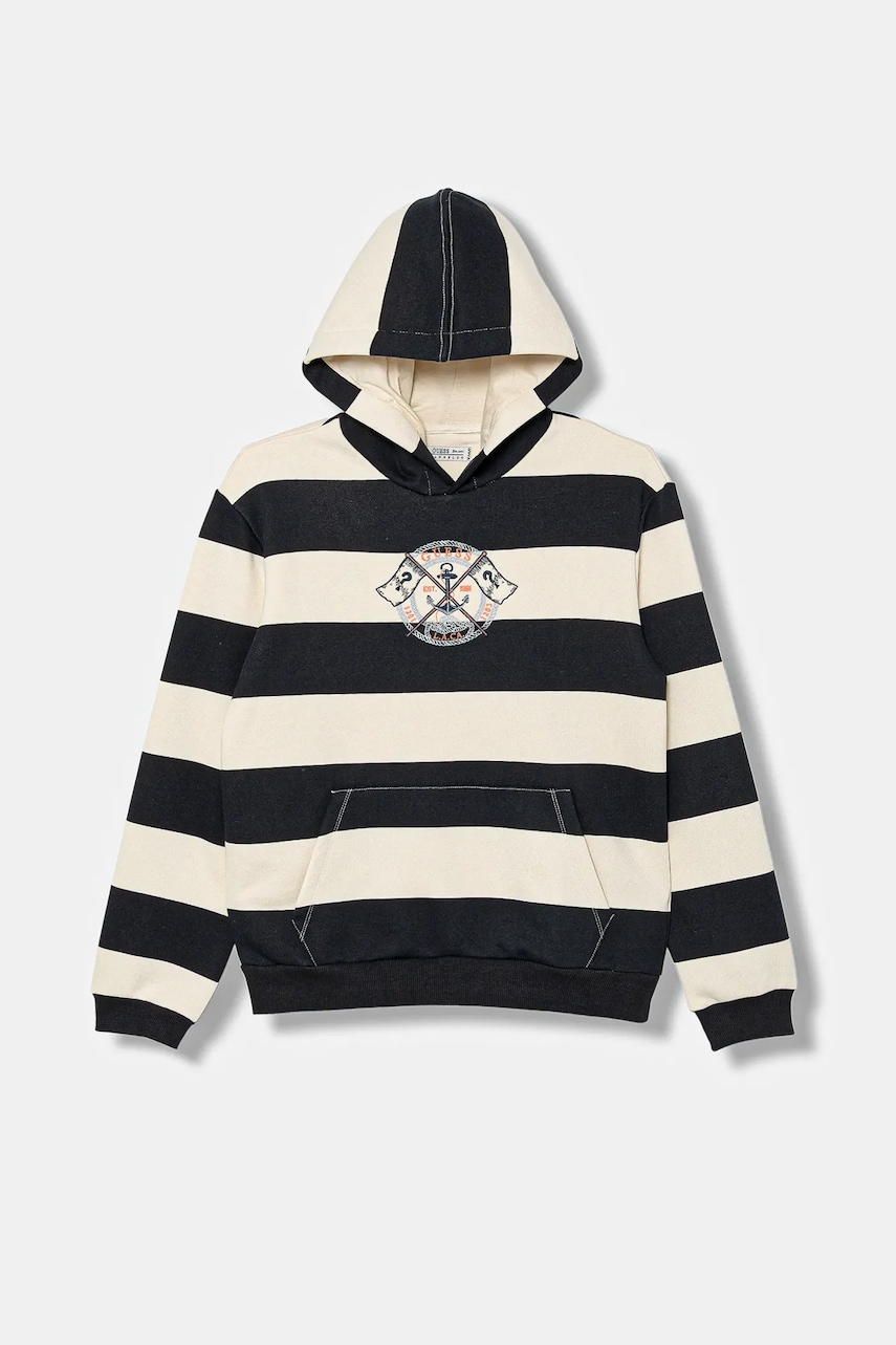 Dětská mikina Guess tmavomodrá barva, s kapucí, vzorovaná, L5YQ20 K0250