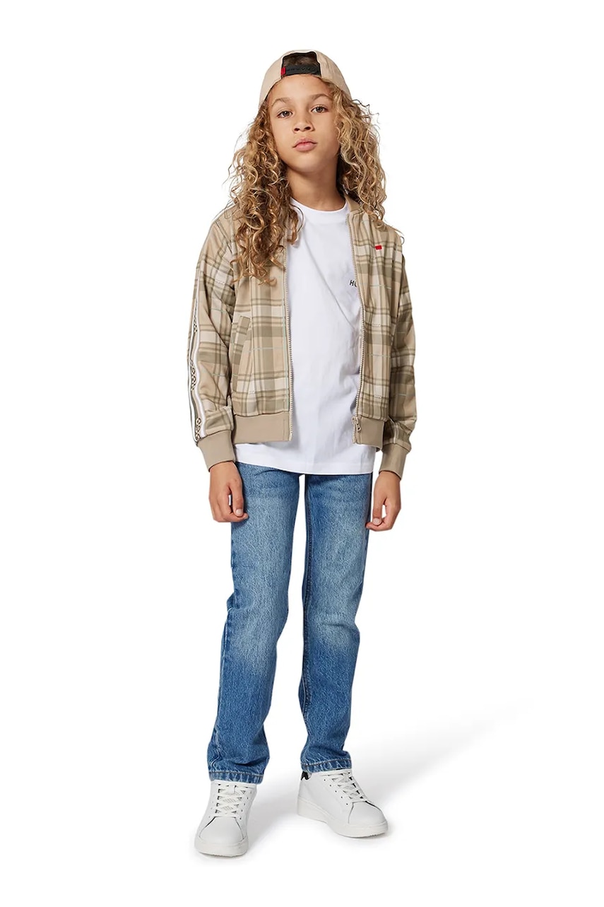Dětská mikina HUGO béžová barva, vzorovaná, G00457