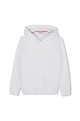 Dětská mikina HUGO bílá barva, s kapucí, s potiskem, G00446