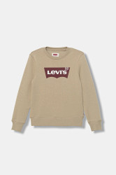 Dětská mikina Levi's BATWING CREWNECK béžová barva, s kapucí, s potiskem, 9E9079