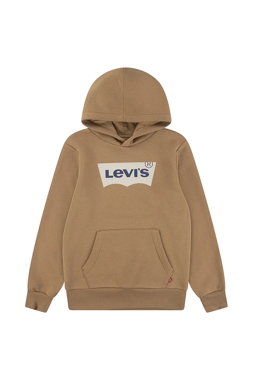 Dětská mikina Levi's BATWING SCREENPRINT HOODIE hnědá barva, s kapucí, s potiskem, 8E8778