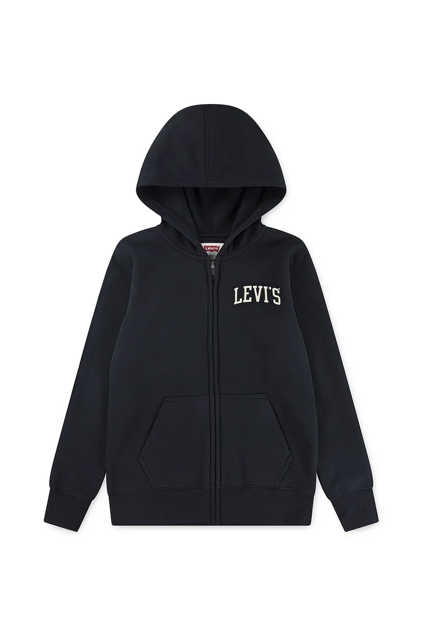 Dětská mikina Levi's LEGENDARY FULL ZIP HOODIE černá barva, s kapucí, s potiskem, 8EN722