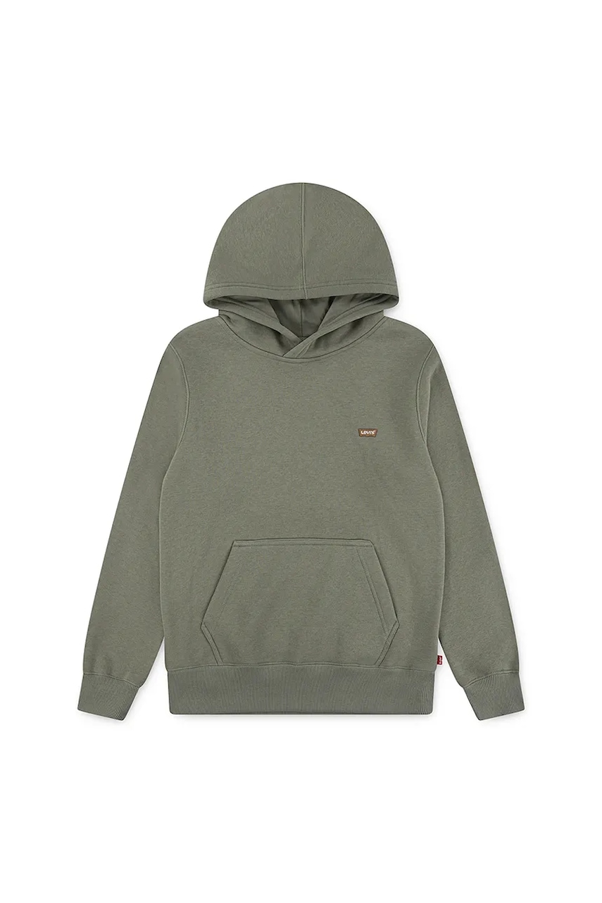 Dětská mikina Levi's MINI BATWING HOODIE zelená barva, s kapucí, hladká, 8EL452