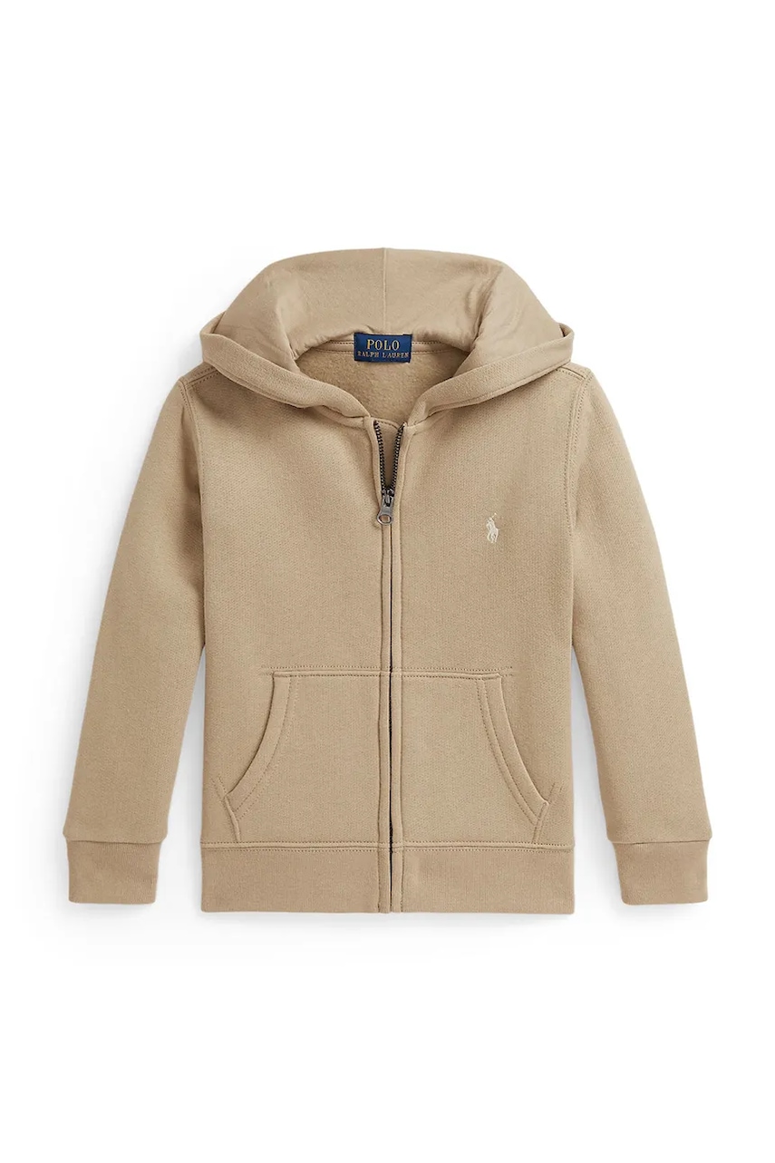 Dětská mikina Polo Ralph Lauren béžová barva, s kapucí, hladká, 322799360506