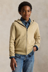 Dětská mikina Polo Ralph Lauren béžová barva, s kapucí, hladká, 323799360503