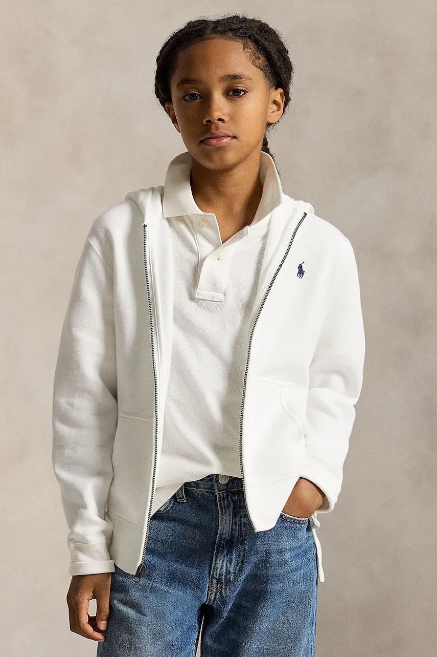 Dětská mikina Polo Ralph Lauren bílá barva, s kapucí, hladká, 323799360501