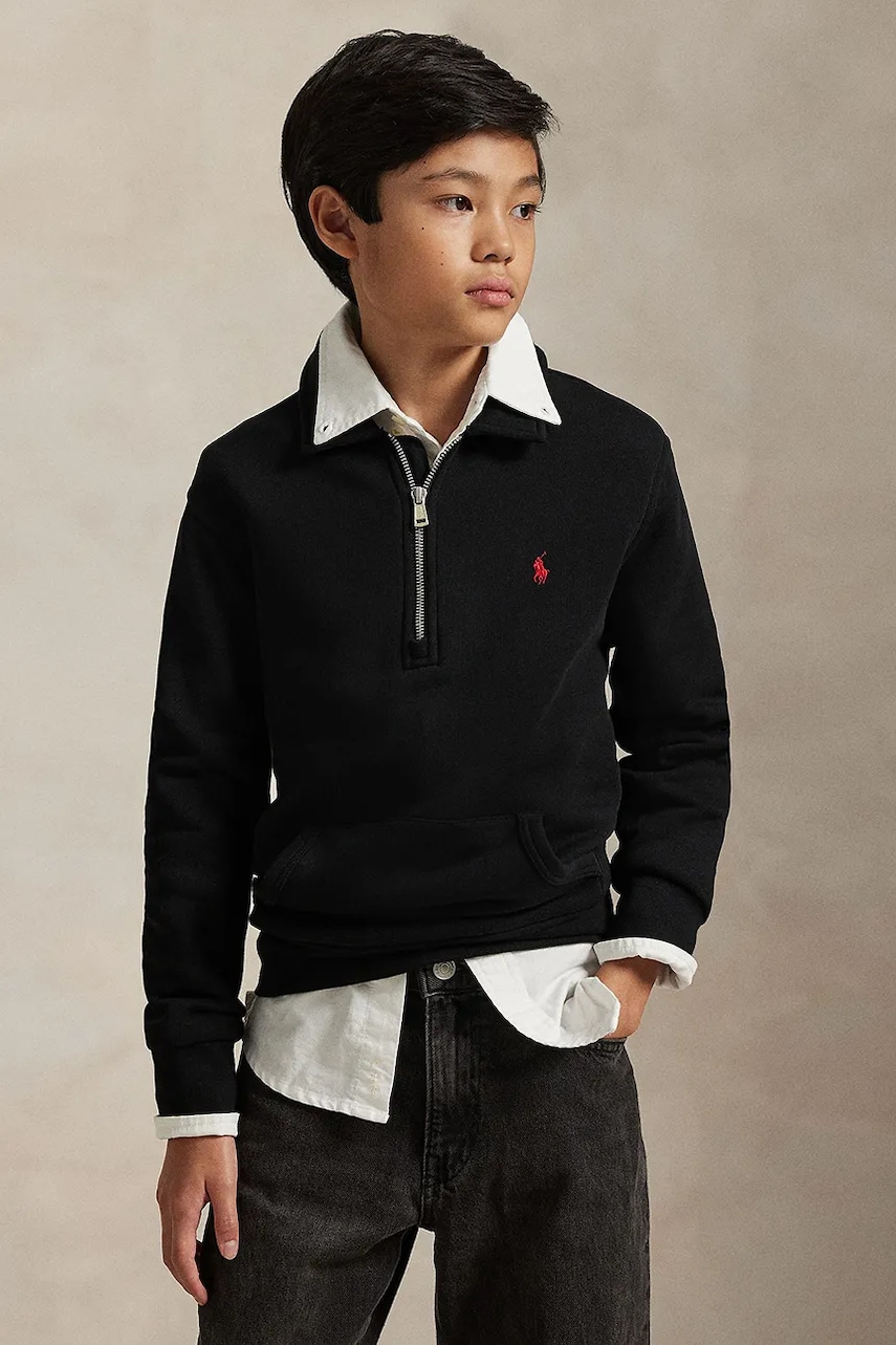 Dětská mikina Polo Ralph Lauren černá barva, hladká, 323952467004