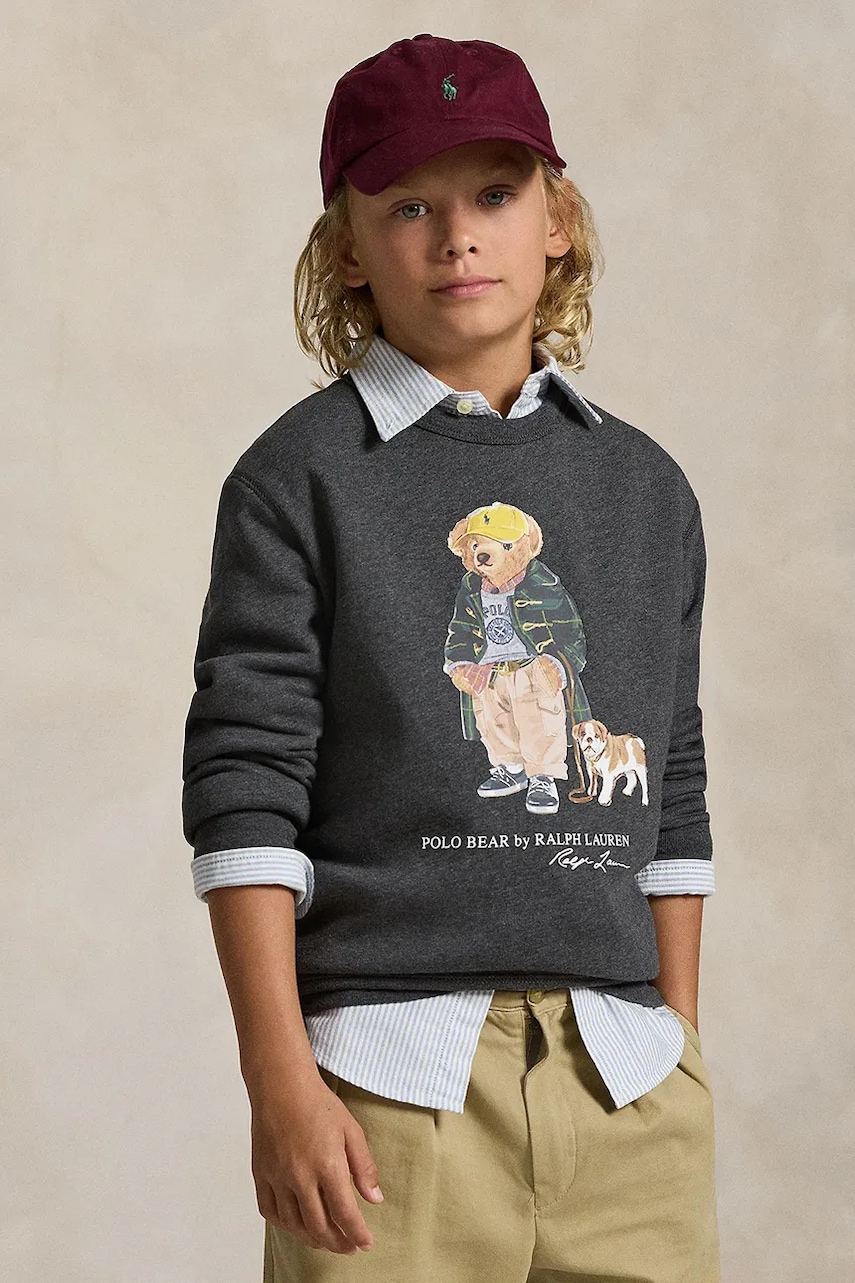 Dětská mikina Polo Ralph Lauren šedá barva, s potiskem, 323979490001
