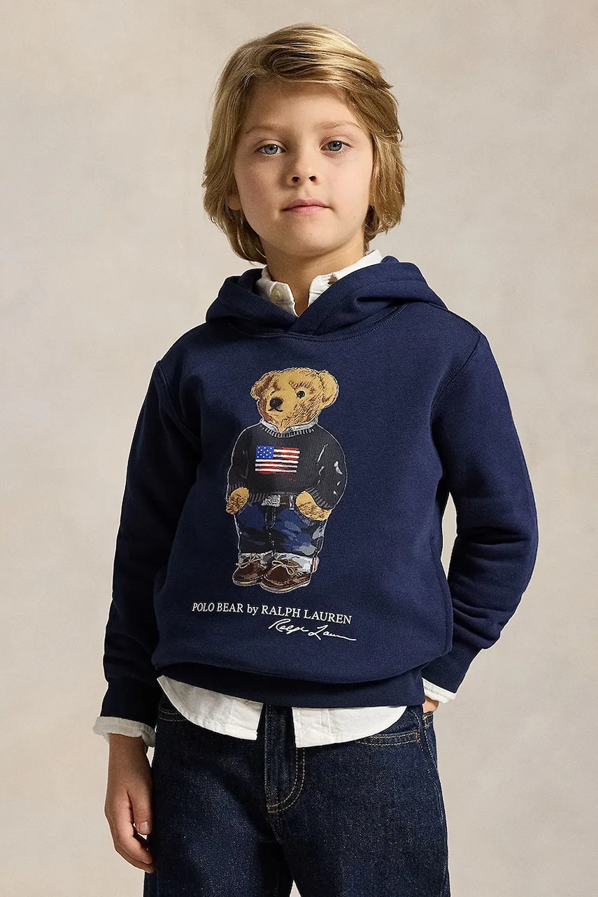 Dětská mikina Polo Ralph Lauren tmavomodrá barva, s kapucí, s potiskem, 322A10529001