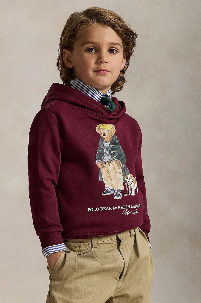 Dětská mikina Polo Ralph Lauren vínová barva, s kapucí, hladká, 322979491001