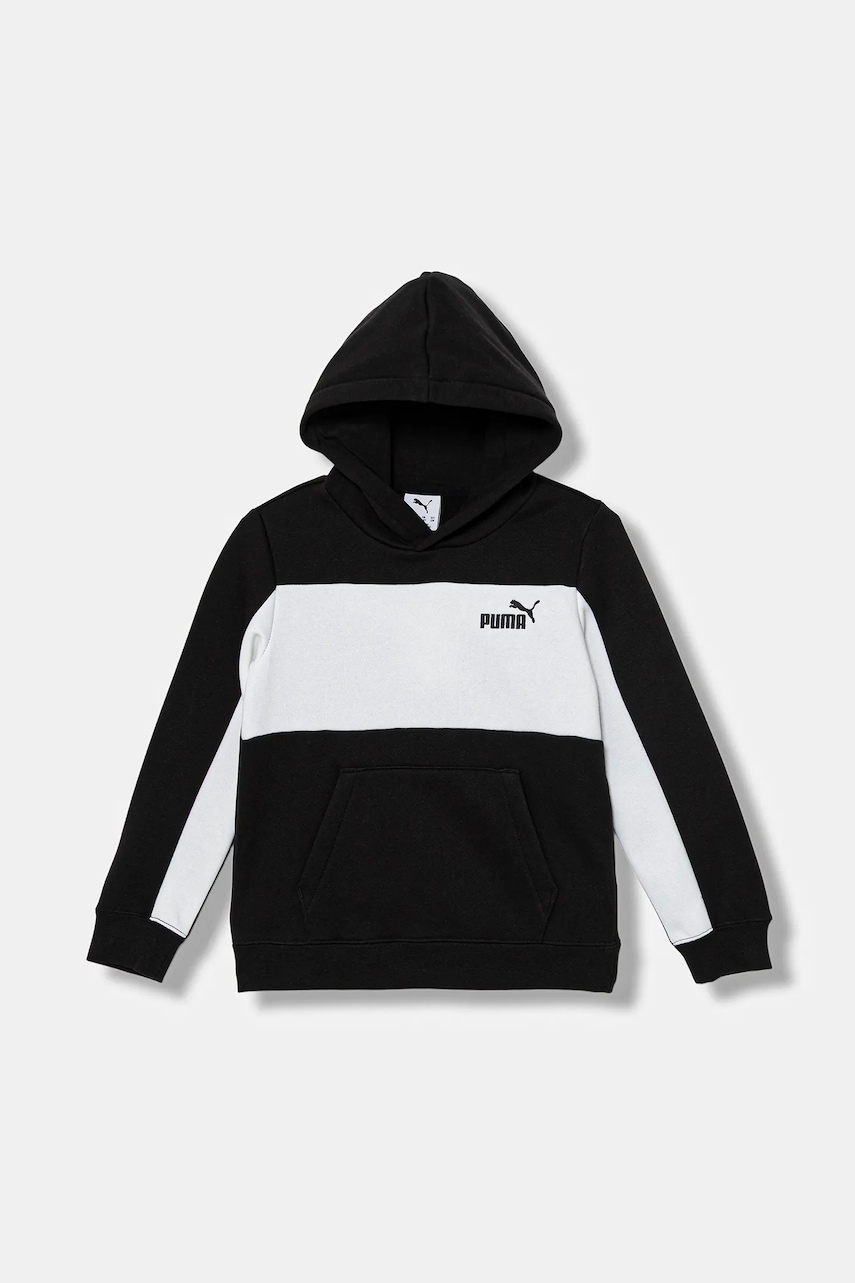 Dětská mikina Puma ESS BLOCK Small Logo Hoodie FL B černá barva, s kapucí, vzorovaná, 690784