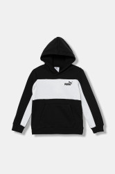 Dětská mikina Puma ESS BLOCK Small Logo Hoodie FL B černá barva, s kapucí, vzorovaná, 690784