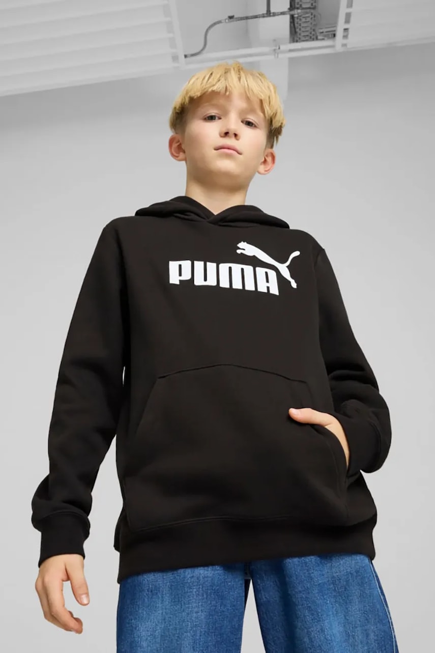 Dětská mikina Puma ESS No. 1 Logo Hoodie FL B černá barva, s kapucí, s potiskem, 684908