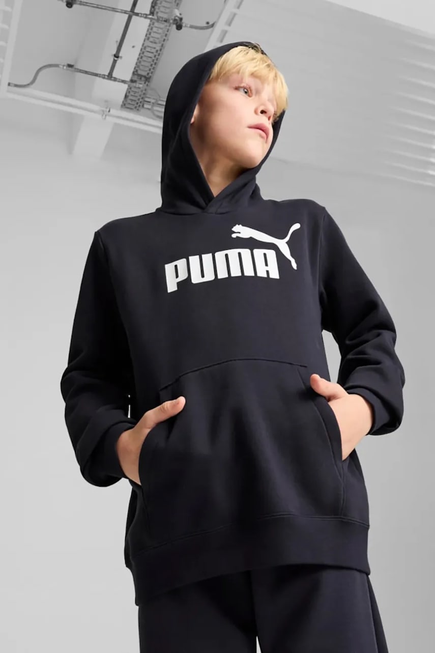 Dětská mikina Puma ESS No. 1 Logo Hoodie FL B tmavomodrá barva, s kapucí, s potiskem, 684908