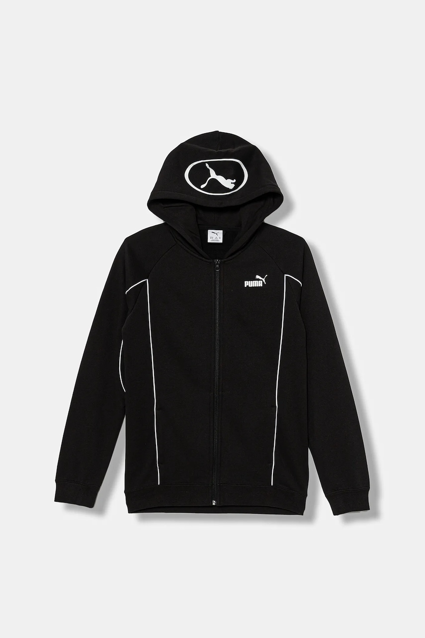 Dětská mikina Puma PUMA SPORT Full-Zip Hoodie FL B černá barva, s kapucí, s aplikací, 688858