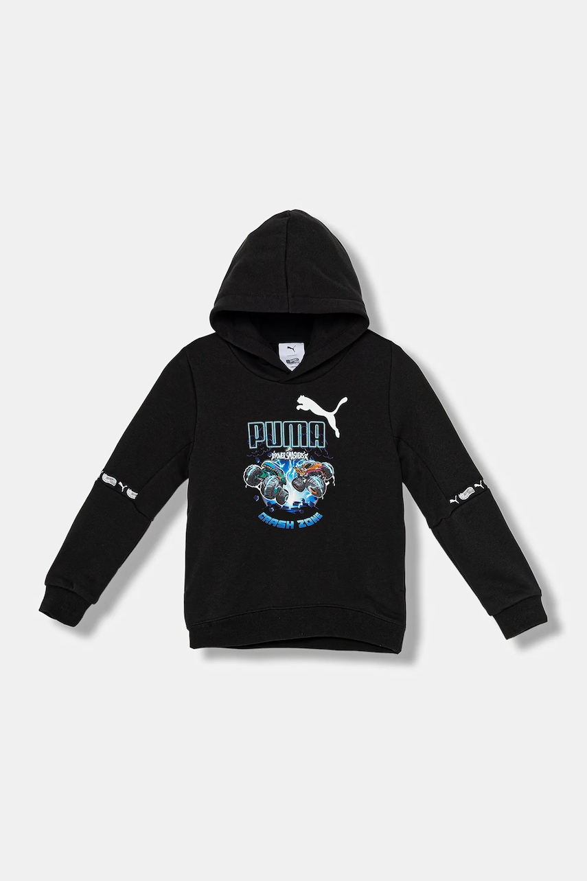 Dětská mikina Puma PUMA X HOT WHEELS Graphic Hoodie TR černá barva, s kapucí, s potiskem, 632396