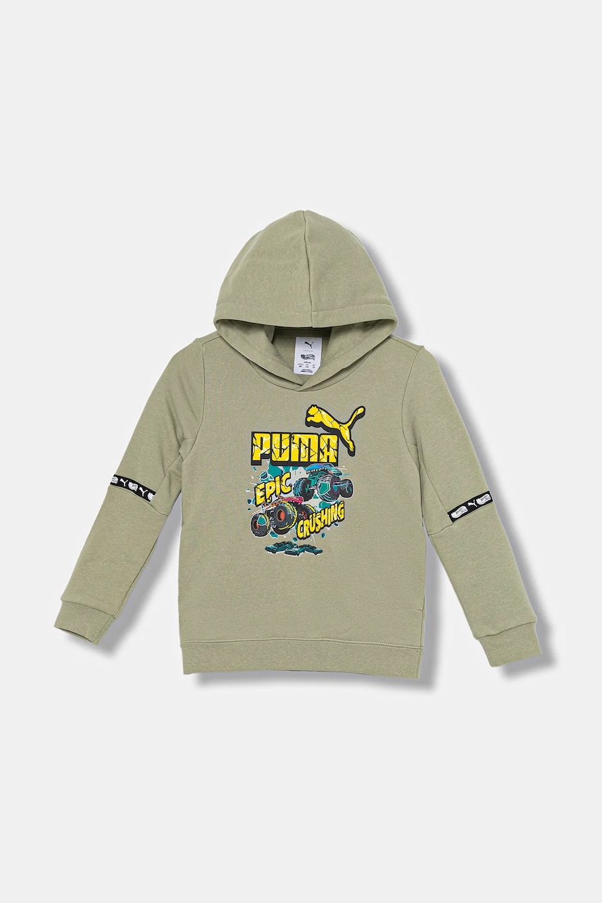 Dětská mikina Puma PUMA X HOT WHEELS Graphic Hoodie TR zelená barva, s kapucí, s potiskem, 632396
