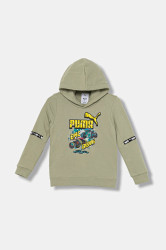 Dětská mikina Puma PUMA X HOT WHEELS Graphic Hoodie TR zelená barva, s kapucí, s potiskem, 632396