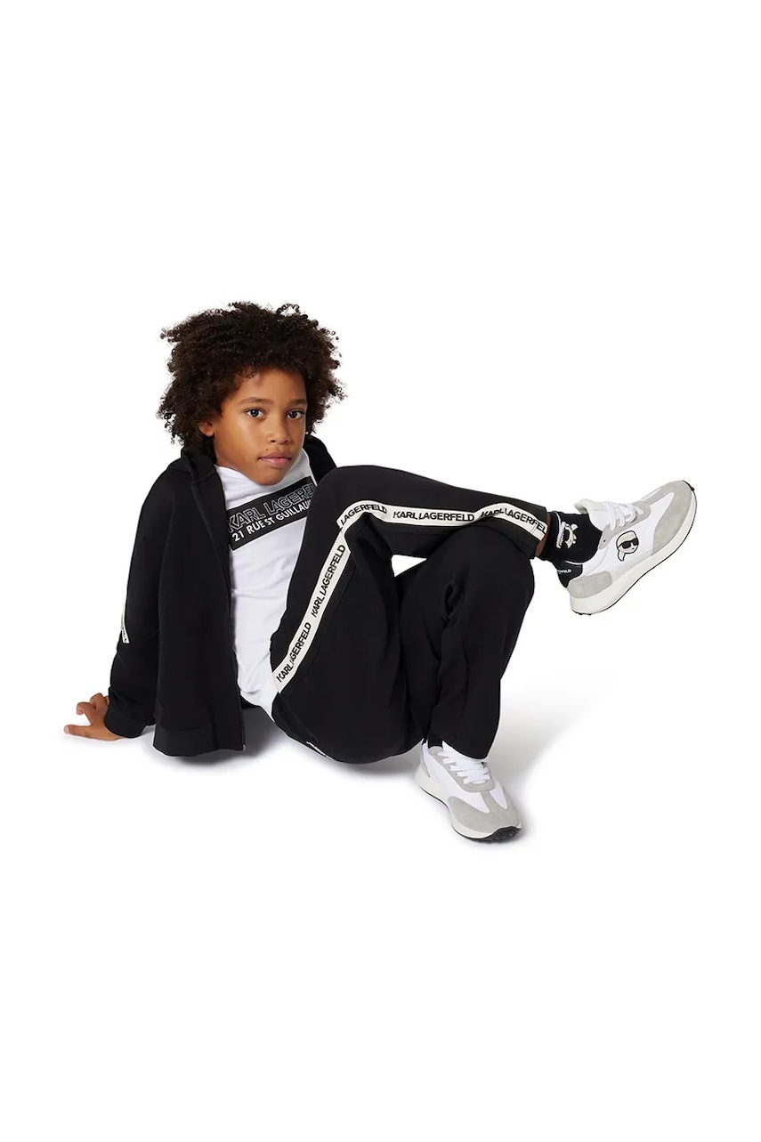 Dětská mikina s bavlnou Karl Lagerfeld černá barva, s kapucí, s aplikací, Z30641