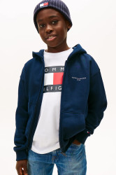 Dětská mikina s bavlnou Tommy Hilfiger tmavomodrá barva, s kapucí, s potiskem, KS0KS00726
