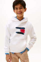 Dětská mikina Tommy Hilfiger bílá barva, s kapucí, s potiskem, KB0KB10112