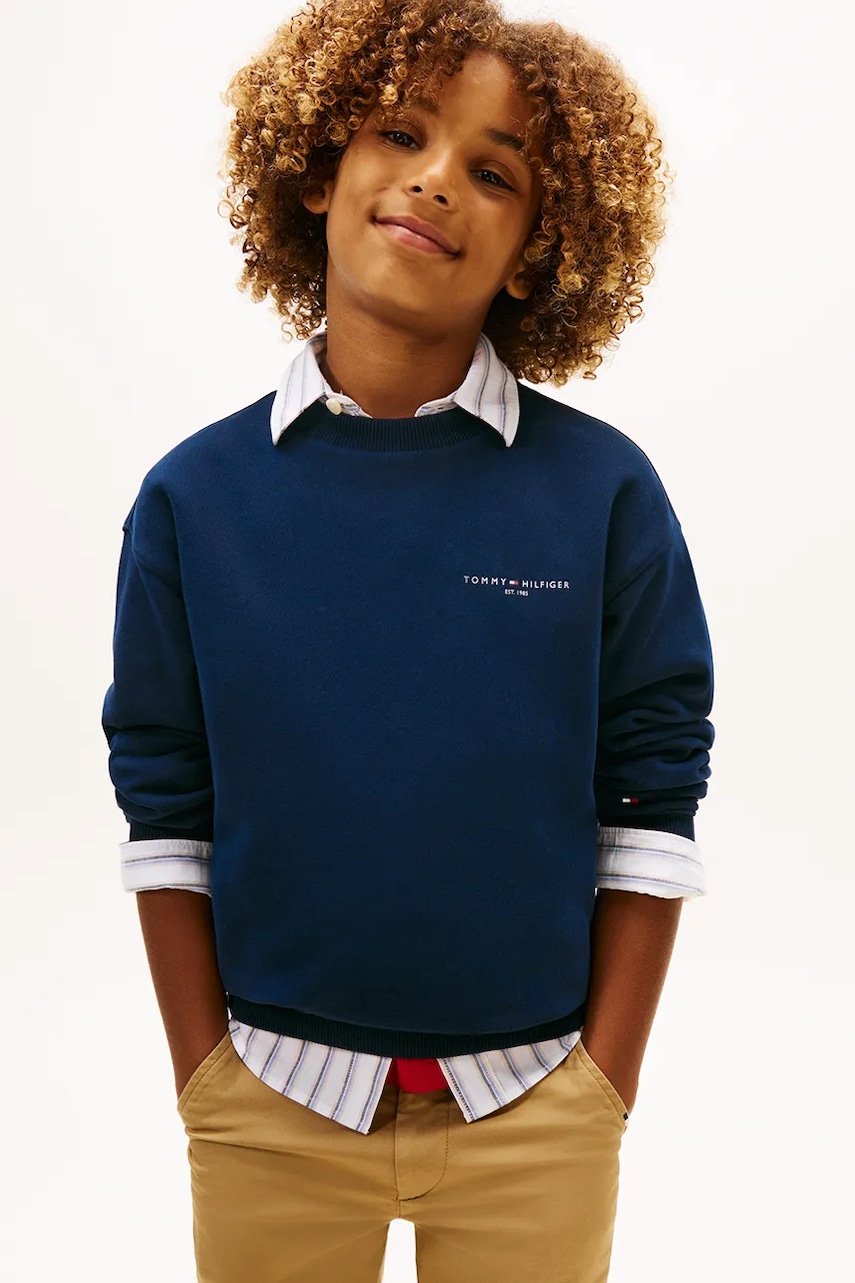 Dětská mikina Tommy Hilfiger tmavomodrá barva, s potiskem, KS0KS00665