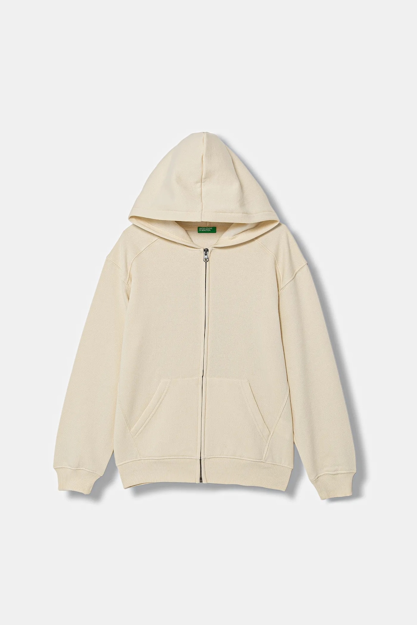 Dětská mikina United Colors of Benetton béžová barva, s kapucí, hladká, 3J73C505N