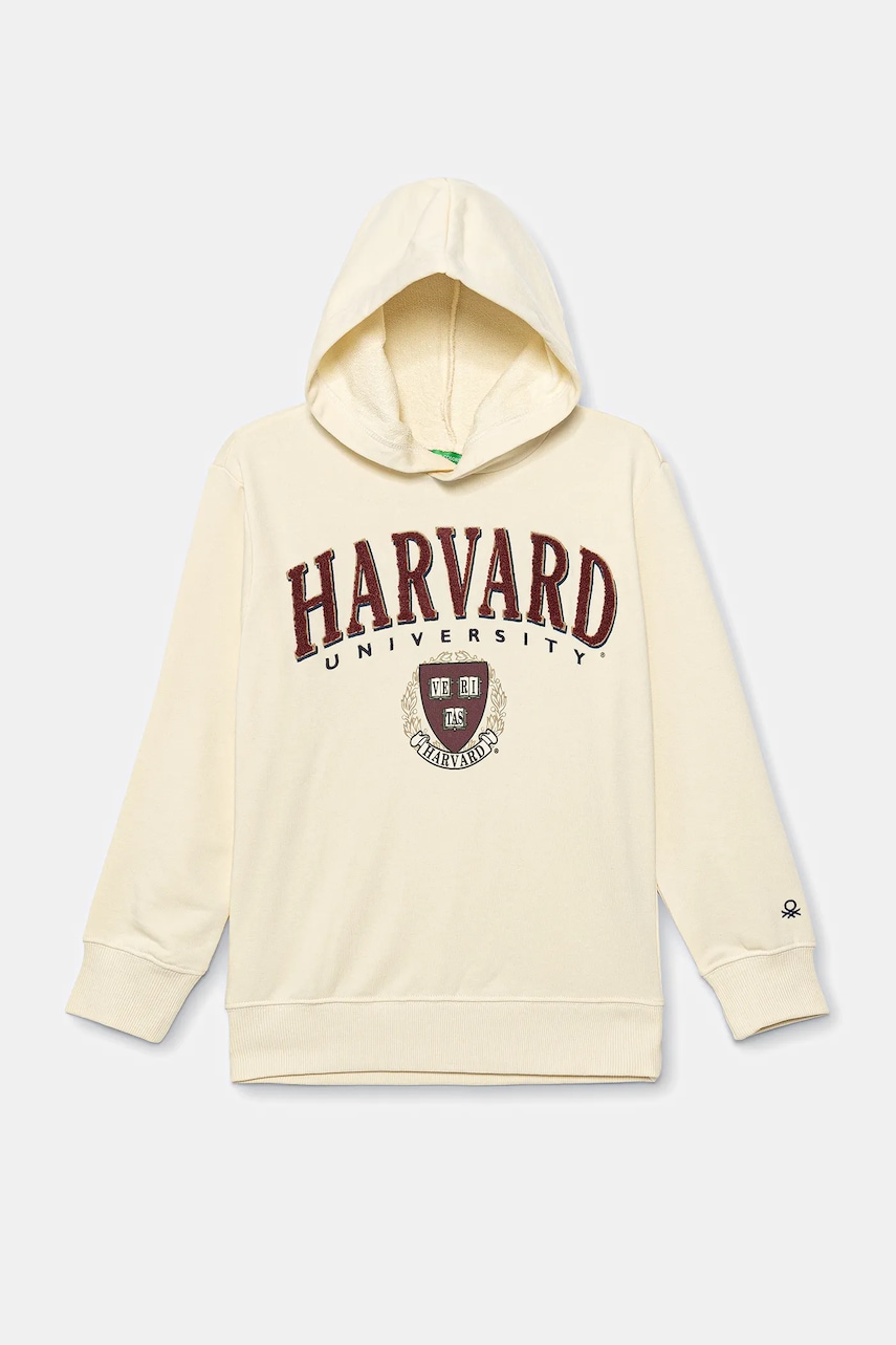 Dětská mikina United Colors of Benetton béžová barva, s kapucí, s potiskem, 32N4C204U