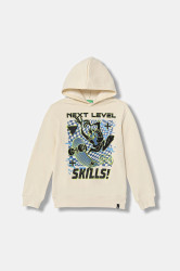 Dětská mikina United Colors of Benetton béžová barva, s kapucí, s potiskem, 3J73C205I