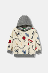 Dětská mikina United Colors of Benetton béžová barva, s kapucí, vzorovaná, 3X7YG2017
