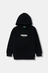 Dětská mikina United Colors of Benetton černá barva, s kapucí, s potiskem, 3EB5C205B