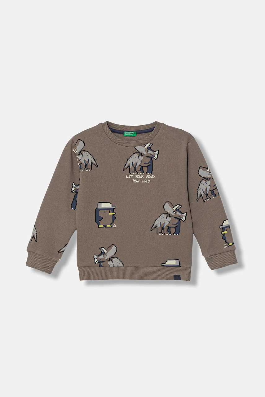 Dětská mikina United Colors of Benetton hnědá barva, vzorovaná, 3QHCG10KX