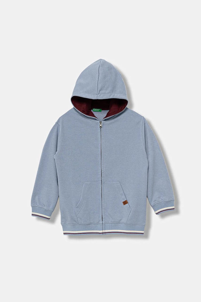 Dětská mikina United Colors of Benetton modrá barva, s kapucí, hladká, 32N4C505B