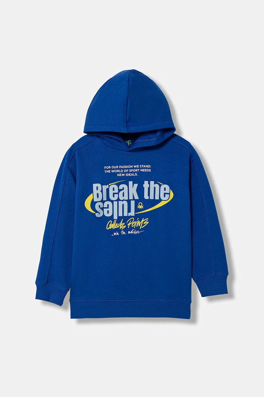 Dětská mikina United Colors of Benetton modrá barva, s kapucí, s potiskem, 3J73C205C