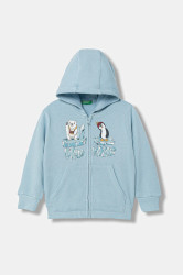 Dětská mikina United Colors of Benetton modrá barva, s kapucí, s potiskem, 3J73G5046