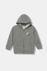 Dětská mikina United Colors of Benetton šedá barva, s kapucí, s potiskem, 3EB5G5043