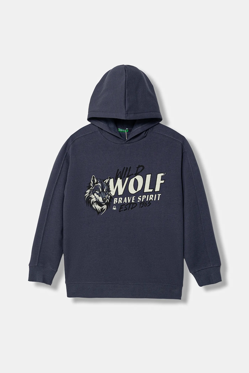 Dětská mikina United Colors of Benetton šedá barva, s kapucí, s potiskem, 3J73C205C