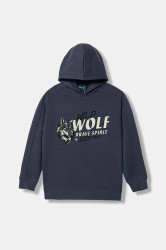 Dětská mikina United Colors of Benetton šedá barva, s kapucí, s potiskem, 3J73C205C