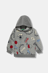 Dětská mikina United Colors of Benetton šedá barva, s kapucí, vzorovaná, 3X7YG2017