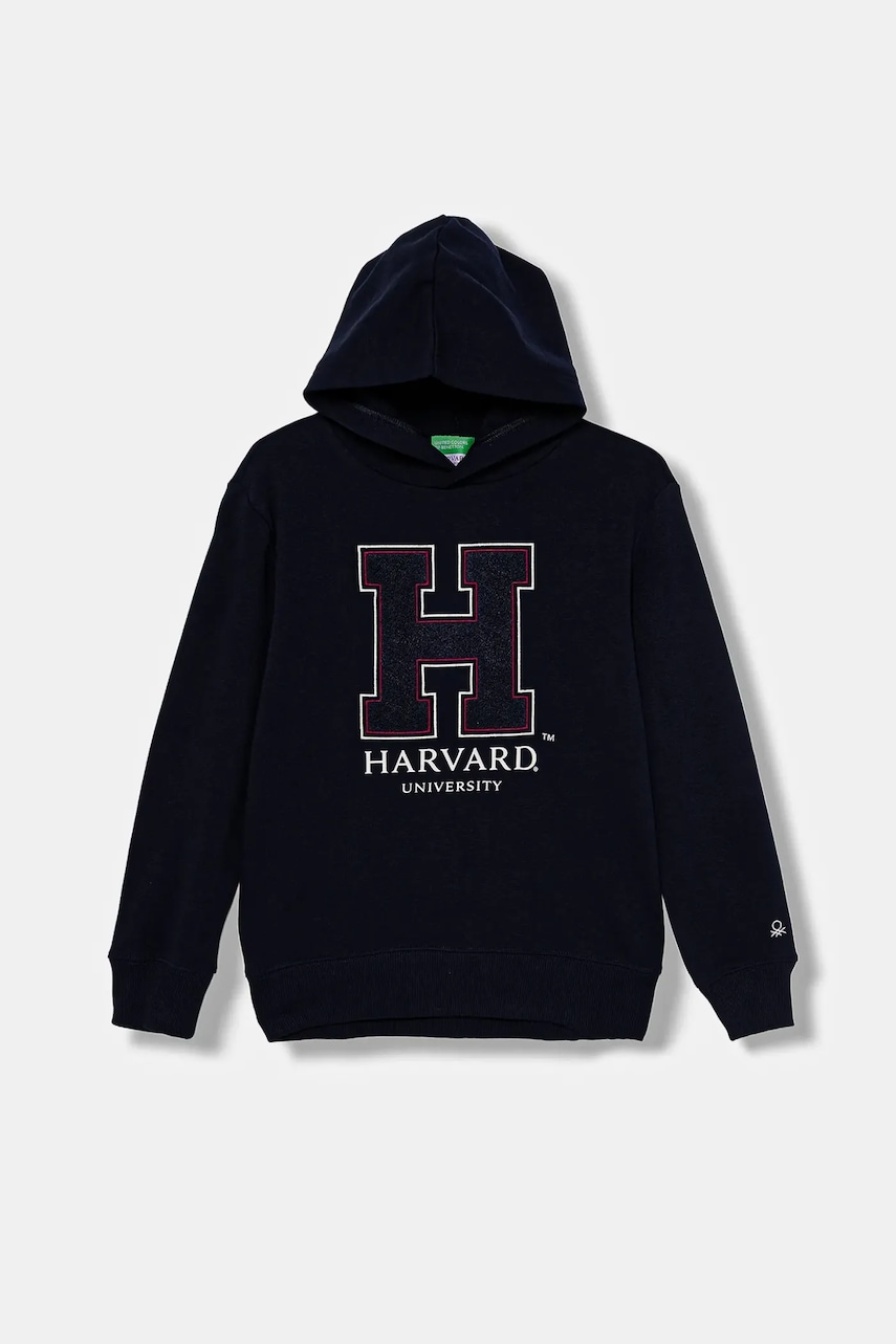 Dětská mikina United Colors of Benetton tmavomodrá barva, s kapucí, s potiskem, 32N4C204U