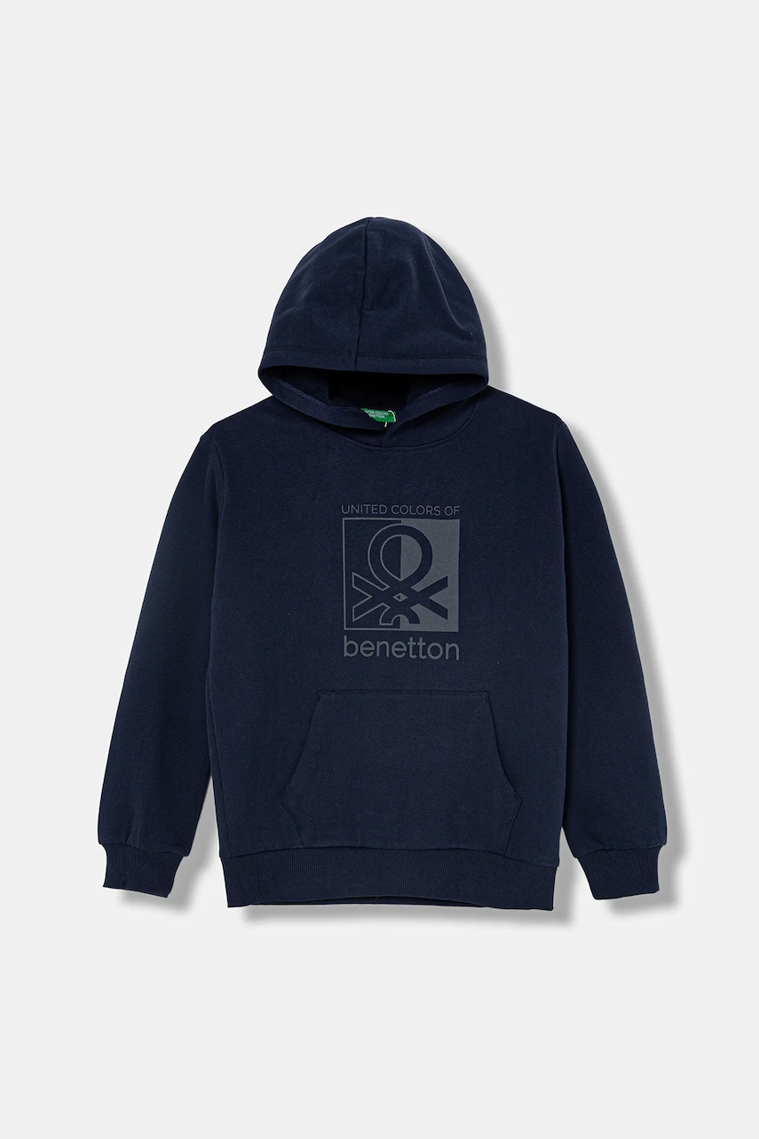 Dětská mikina United Colors of Benetton tmavomodrá barva, s kapucí, s potiskem, 3EB5C205B