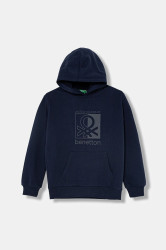 Dětská mikina United Colors of Benetton tmavomodrá barva, s kapucí, s potiskem, 3EB5C205B