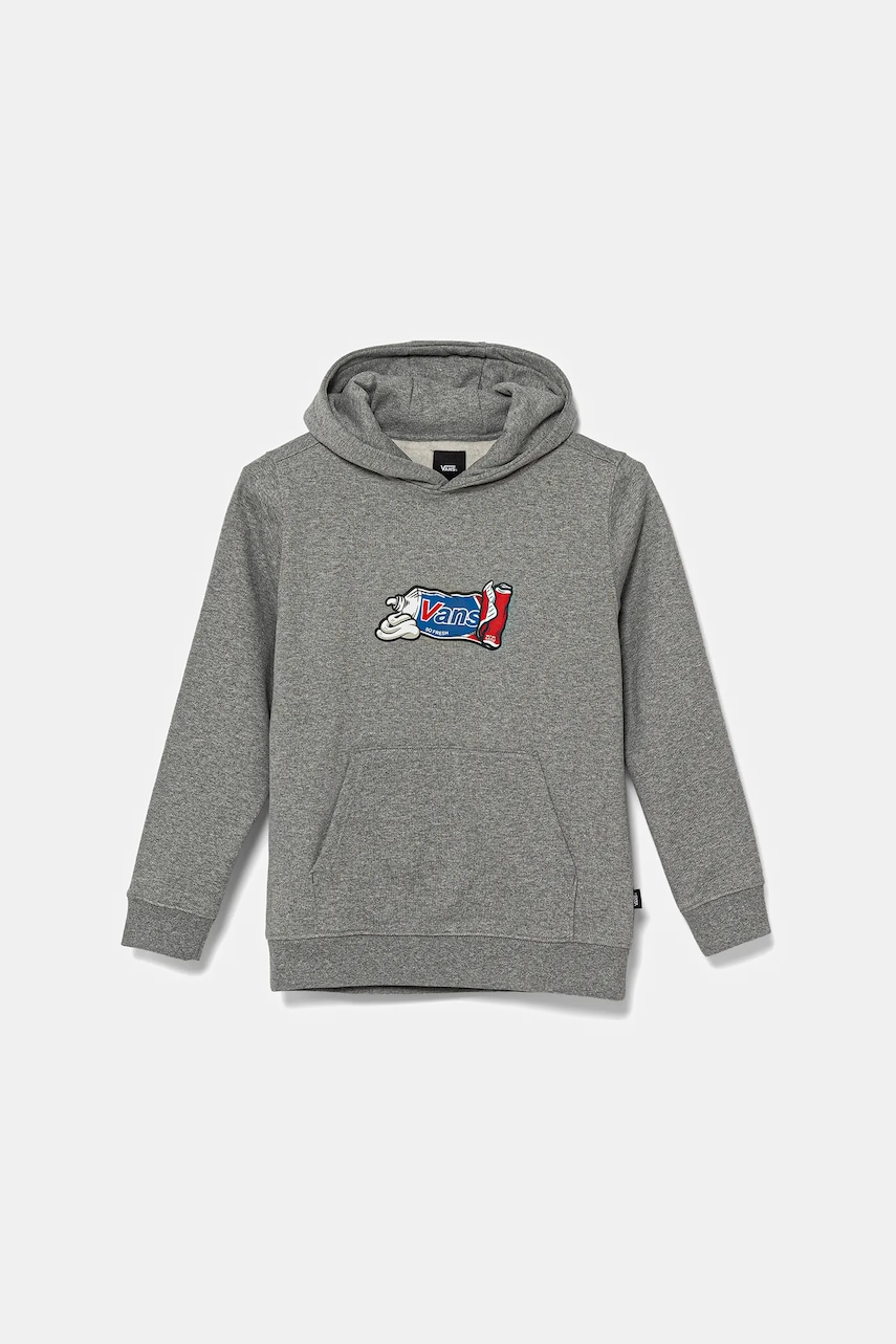 Dětská mikina Vans Fresh Pullover šedá barva, s kapucí, s potiskem, VN000MHF02F1